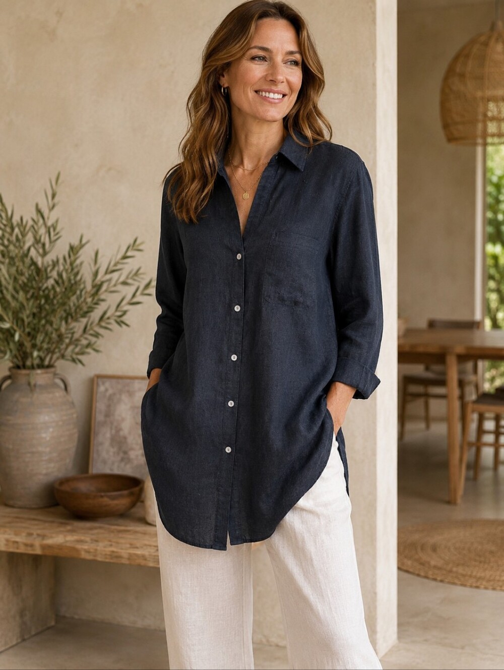 Sigrid Olsen Black Linen Shirt Dress Size L